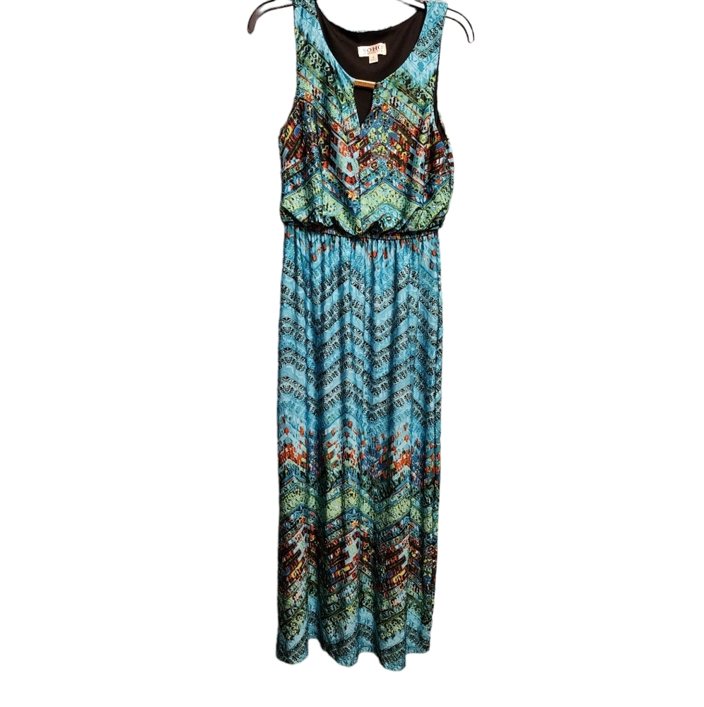 Blue Stretchy Boho Sleeveless Maxi Dress Size M